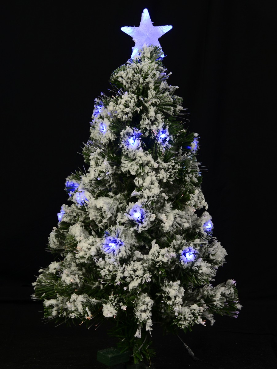 snow-flocked-blue-led-multi-colour-fibre-optic-christmas-tree - 5ft